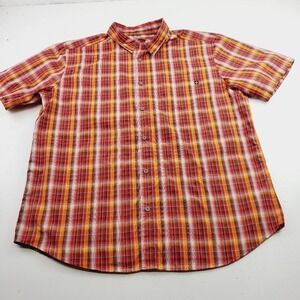 Marmot Men's Short Sleeve Button Down Red/Gold Tartan Plaid Casual Shirt Size XL
